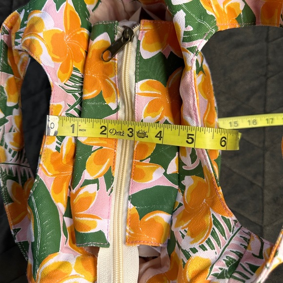 Kahiko Small Classy Floral Print Handbag Tote Orange Green White Zipper Closure - Picture 6 of 16